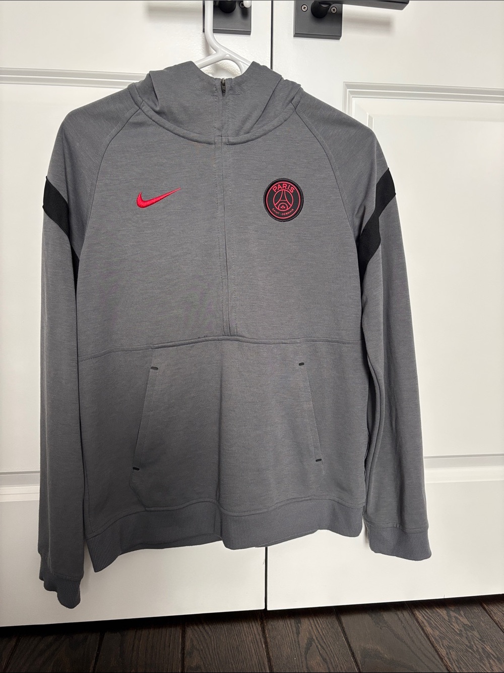 Nike Grey Kids Paris Saint-Germain Hoodie Jacket with Red Accents